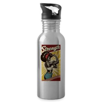 Strength Strong Black Woman Rockabilly Gift - Water bottle with straw - silver - Right