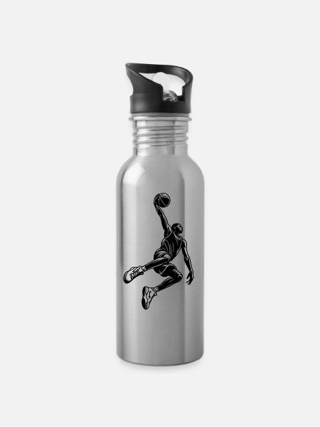 Basketball Dunking - Trinkflasche mit integriertem Trinkhalm - Lightsilver