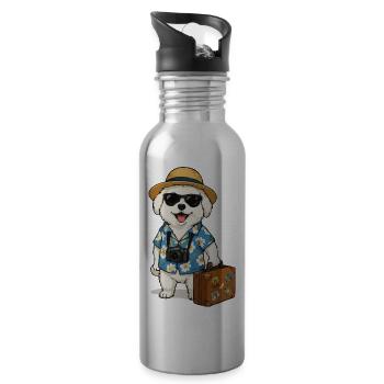 Travel dog with camera in Hawaiian look - Water bottle with straw - silver - Right