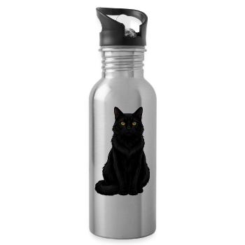 Mystic Black Cat Gift Cat Lover - Water bottle with straw - silver - Right