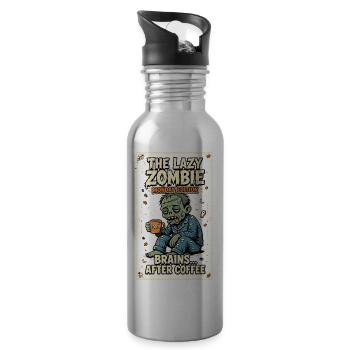 Lazy Zombie Monday Coffee Humor - Water bottle with straw - silver - Right
