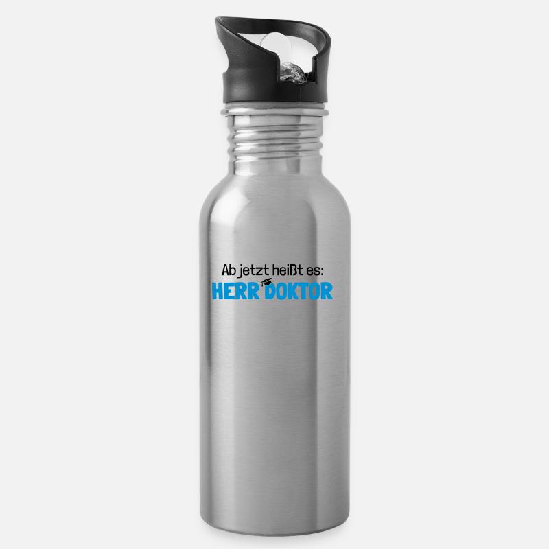 Lustiger Spruch Herr Doktor, Geschenk Doktorarbeit - Trinkflasche mit integriertem Trinkhalm - Lightsilver