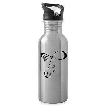 Anchor with heart on the rope - infinite love - Water bottle with straw - silver - Right