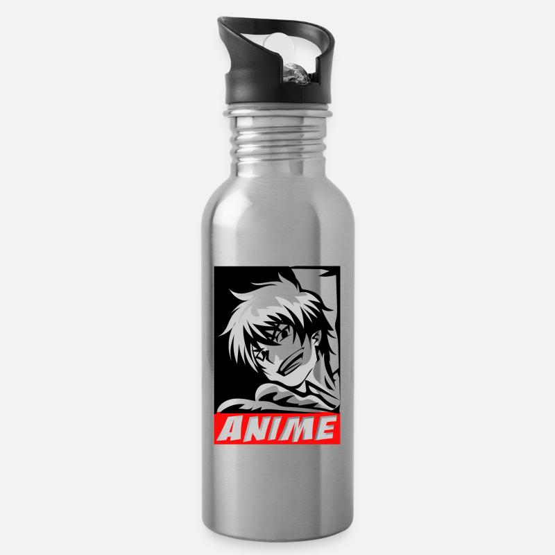 Anime Manga Garçon - Gourde avec paille intégrée - argent clair
