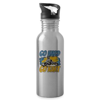 Go Hard Go Kart Gokarts Motorsport Kart Racing - Trinkflasche mit integriertem Trinkhalm - Lightsilver - Rechts
