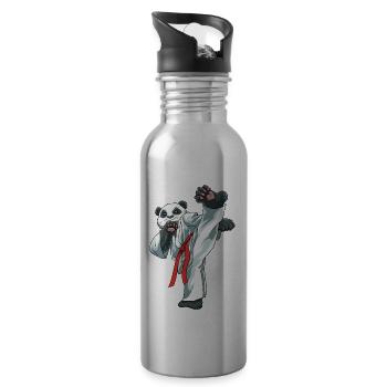 Niedlicher Karate-Panda - Karate Japanische - Trinkflasche mit integriertem Trinkhalm - Lightsilver - Rechts