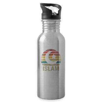 Islam Crestcent Star Religion Rétro Coucher de Soleil - Gourde avec paille intégrée - argent clair - Droite