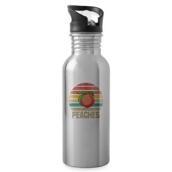 Peach Peaches Fruit Retro Sunset - Water bottle with straw - silver - Right