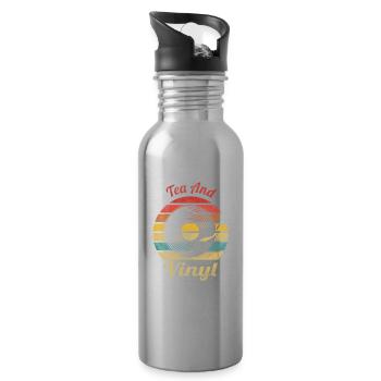 Tea and Vinyl Retro Vintage Music - Water bottle with straw - silver - Right