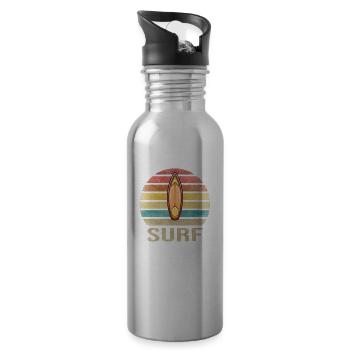 Surf Or Die Surfboard Summer Retro Sunset - Water bottle with straw - silver - Right