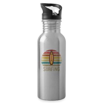 Surf Or Die Surfboard Summer Retro Sunset - Water bottle with straw - silver - Right