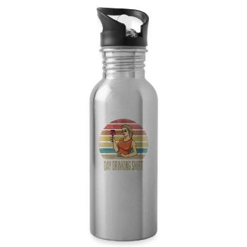Drinking Wine Fun Alcohol Woman Retro Sunset - Trinkflasche mit integriertem Trinkhalm - Lightsilver - Rechts
