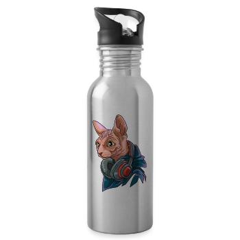 Coole Nacktkatze mit Kopfhörer - Trinkflasche mit integriertem Trinkhalm - Lightsilver - Rechts
