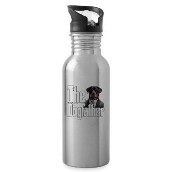 Rottweiler Chien Papa Chien Père Chiens Papa Père Rouge - Gourde avec paille intégrée - argent clair - Droite