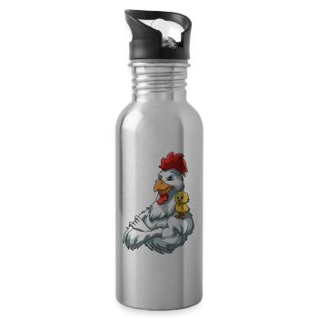 Hahn Vater und Kind Küken für einen Hahn - Trinkflasche mit integriertem Trinkhalm - Lightsilver - Rechts