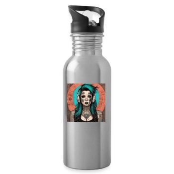 Tattoo Girl - Water bottle with straw - silver - Right