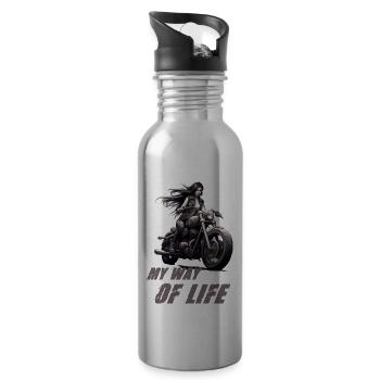 Motorradfahrerin My Way Of Life - Trinkflasche mit integriertem Trinkhalm - Lightsilver - Rechts