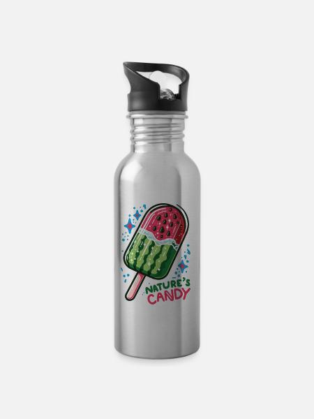 Watermelon Nature's Candy - Water bottle with straw - silver