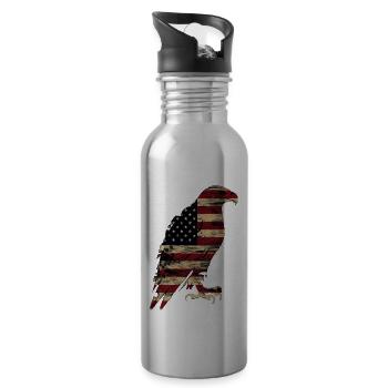 American Flag Eagle Silhouette American Heritage 2 - Water bottle with straw - silver - Right