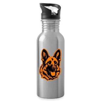 German Shepherd Dog Head - Water bottle with straw - silver - Right