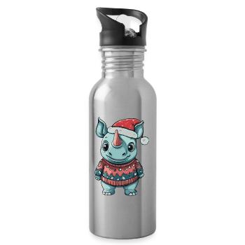 Bande dessinée de Noël Rhino - Gourde avec paille intégrée - argent clair - Droite