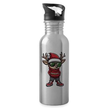 Hirsch Weihnachten Comic Cool - Trinkflasche mit integriertem Trinkhalm - Lightsilver - Rechts