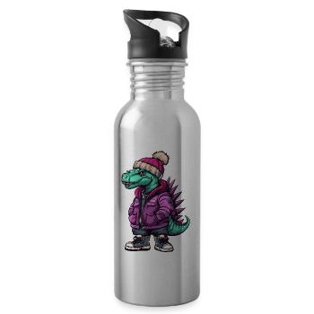 Dinosaur stegosaurus Funny Winter - Water bottle with straw - silver - Right