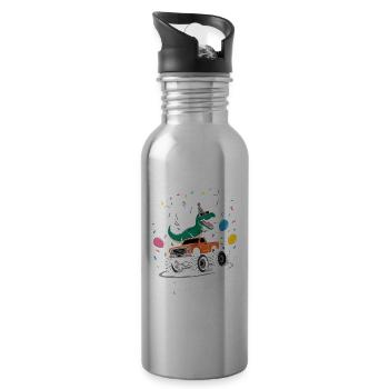 11th Birthday 11 Years Dino Monster Truck Fan - Water bottle with straw - silver - Right