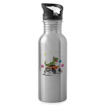 11th Birthday 11 Years Dino Monster Truck Fan - Water bottle with straw - silver - Right