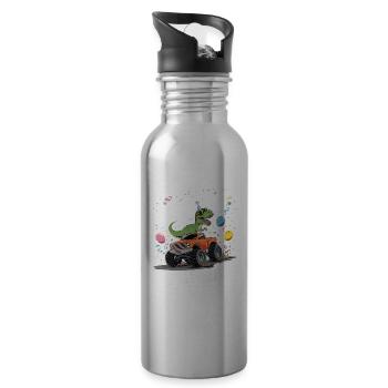 12th Birthday 12 Years Dino Monster Truck Fan - Water bottle with straw - silver - Right