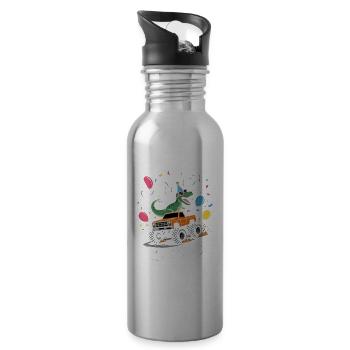5th Birthday 5 Years Dino Monster Truck Fan - Water bottle with straw - silver - Right