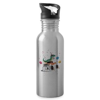 5th Birthday 5 Years Dino Monster Truck Fan - Water bottle with straw - silver - Right