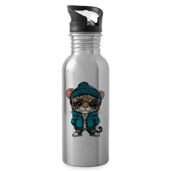 Leopard Cool Comic - Trinkflasche mit integriertem Trinkhalm - Lightsilver - Rechts