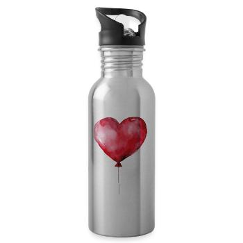 Coeur Ballon Anniversaire Amour - Gourde avec paille intégrée - argent clair - Droite