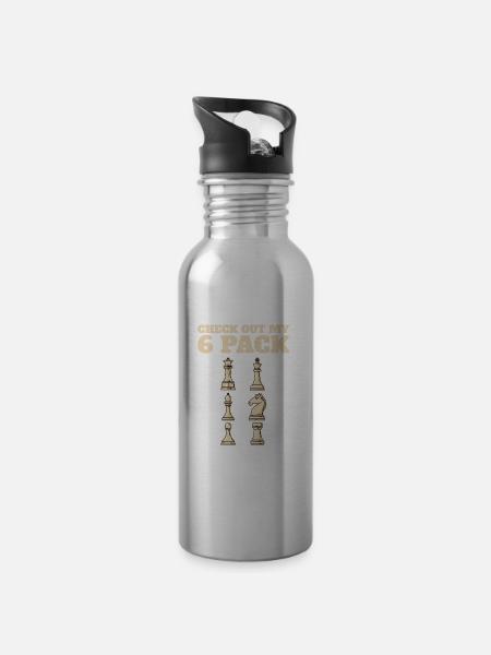 Schach Schachfigur - Trinkflasche mit integriertem Trinkhalm - Lightsilver