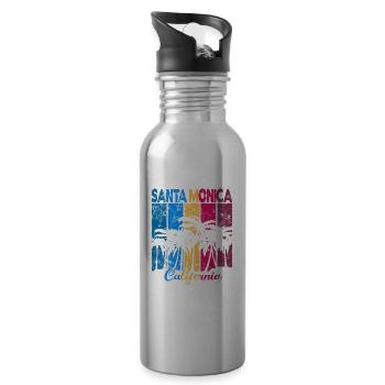 Vintage Santa Monica California Palmen - Trinkflasche mit integriertem Trinkhalm - Lightsilver - Rechts