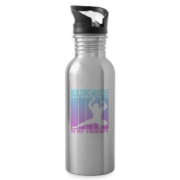 Building Muscles is My Therapy - Water bottle with straw - silver - Right