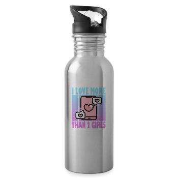 I love more than 2 girls - Polyamor - Water bottle with straw - silver - Right
