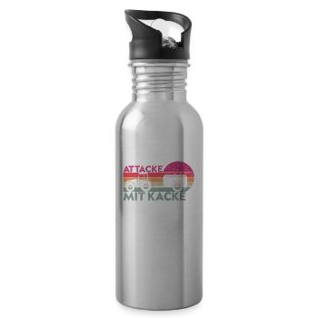 Attacke mit Kacke Lustig Bauer und Landwirt Spruch - Trinkflasche mit integriertem Trinkhalm - Lightsilver - Rechts
