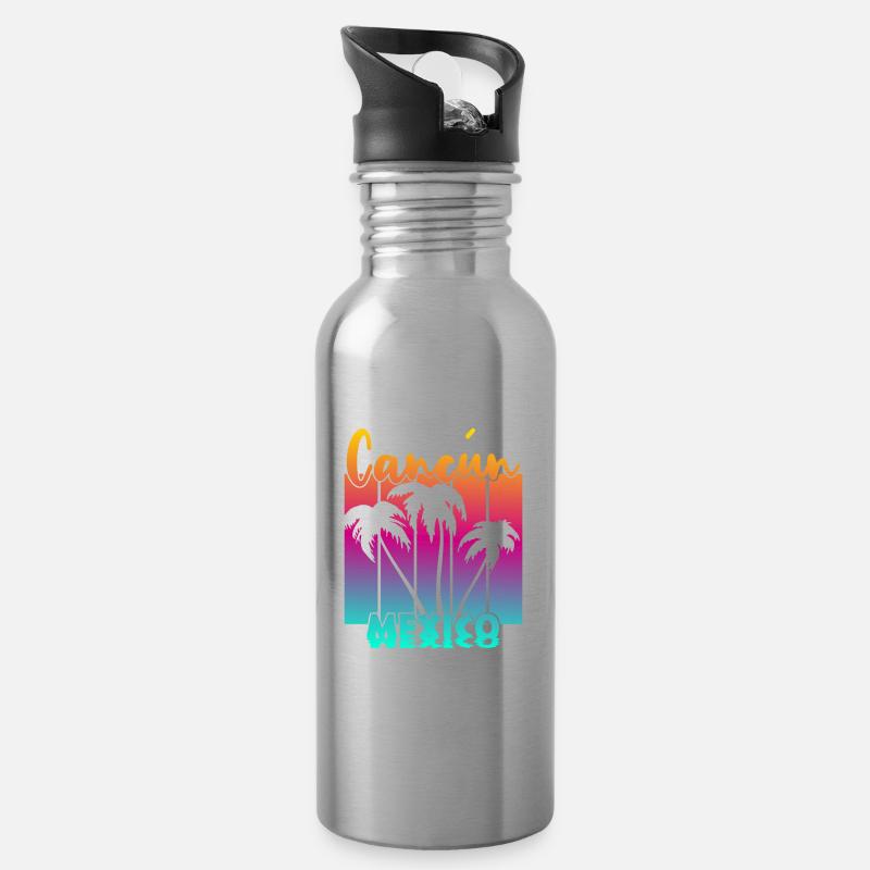 Cancun Mexico - Trinkflasche mit integriertem Trinkhalm - Lightsilver