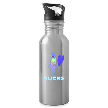 I love aliens - Water bottle with straw - silver - Right