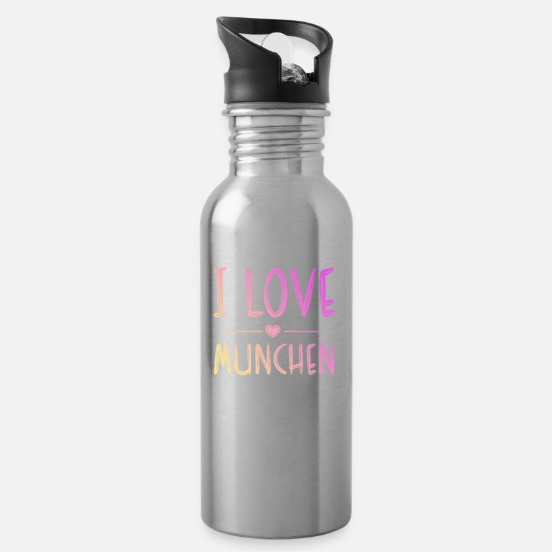 I Love München - Trinkflasche mit integriertem Trinkhalm - Lightsilver