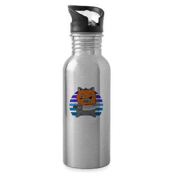 Halloween Cat Pumpkin Head - Water bottle with straw - silver - Right