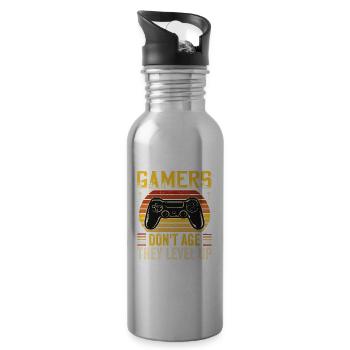 Video Game Design "Gamers Don't Age They Level UP" - Trinkflasche mit integriertem Trinkhalm - Lightsilver - Rechts