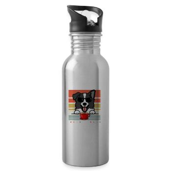 Border Collie Sonnenbrille Kaffee - Trinkflasche mit integriertem Trinkhalm - Lightsilver - Rechts