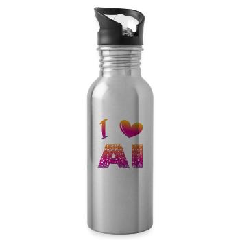 I love ai - Water bottle with straw - silver - Right
