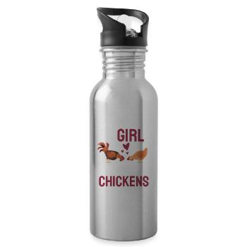 Girl Chickens Farmer Gift Farm Animal Chicken - Water bottle with straw - silver - Right