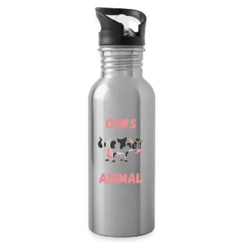 Bauer Bauernhof Tier Lustige Geschenkidee Kuh - Trinkflasche mit integriertem Trinkhalm - Lightsilver - Rechts