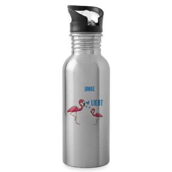 Zoo Tier Tropen Vogel Jungs Geschenk Rosa Flamingo - Trinkflasche mit integriertem Trinkhalm - Lightsilver - Rechts