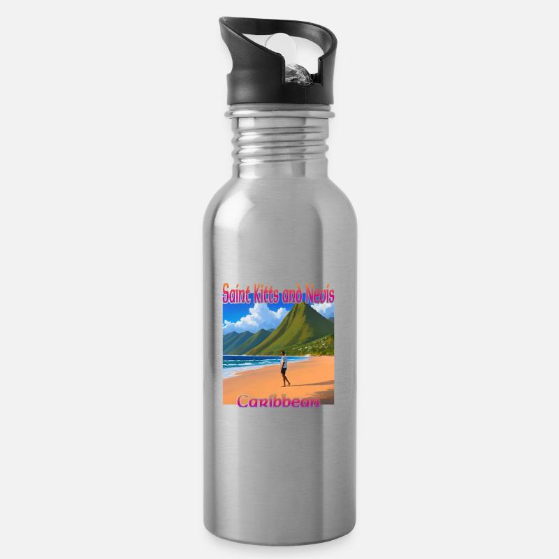 Beach in Saint Kitts and Nevis - Water bottle with straw - silver